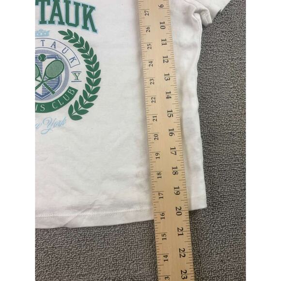 Forever 21 Women 1X White Plus Montauk Tennis Club Tee V Neck Crop Graphic Shirt - Picture 6 of 9